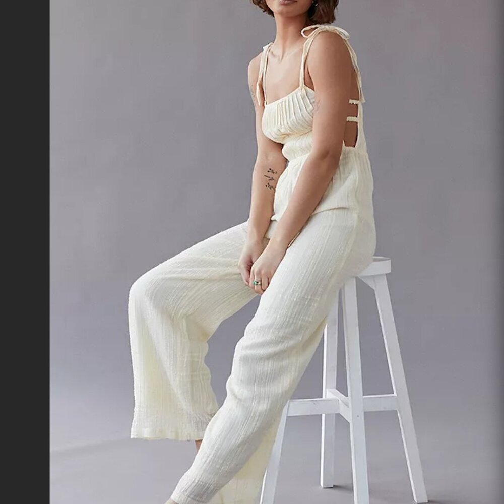 UO Courtney Cream Cotton Jumpsuit